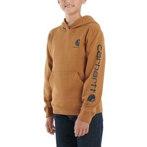 Carhartt Boys M (10-12) Hooded Fleece Lined Sweatshirt Long Sleeve Pocket Brown
